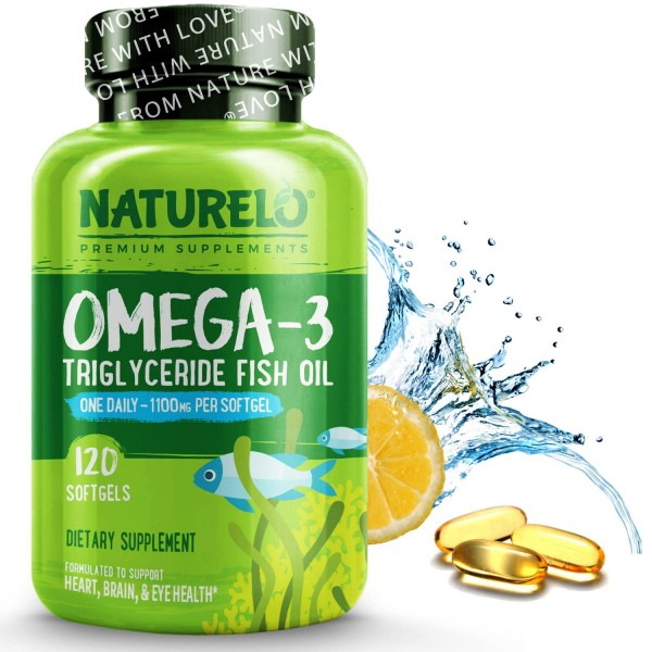 NATURELO Omega-3 Fish Oil Supplement - EPA + DHA - 1100 mg Triglyceride Omega-3 per Gel - One A Day - for Heart, Eye, Brain, Joint Health - No Burp...