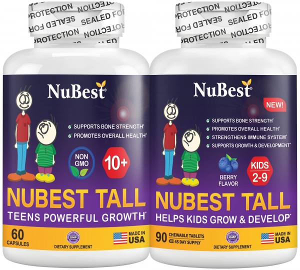 Bundle: NuBest Tall 10+ for Children (10+) and Teens 60 Capsules & NuBest Tall Kids for Kids Ages 2 to 9 90 Chewable Tablets for People Who Drink M...