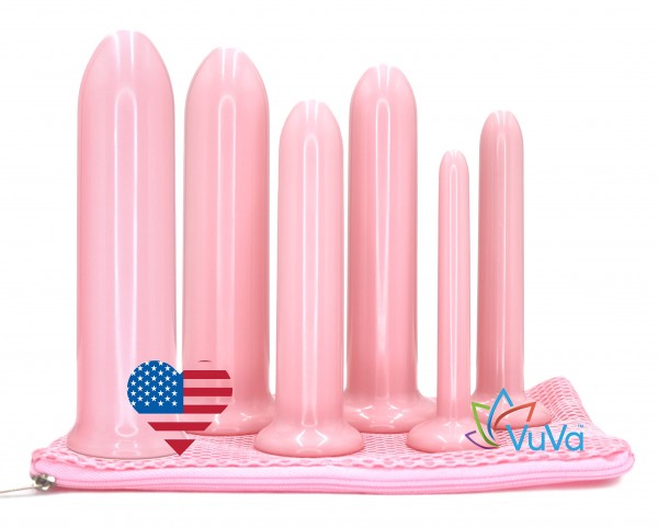 Six Longer Sizes VuVa Dilators Made in USA BPA Free Set with Instructions and Travel Pouch - Set of 6