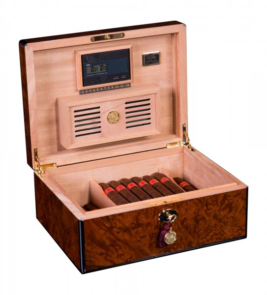 Daniel Marshall 125 Cigar Humidor Burl with Lift out tray installed