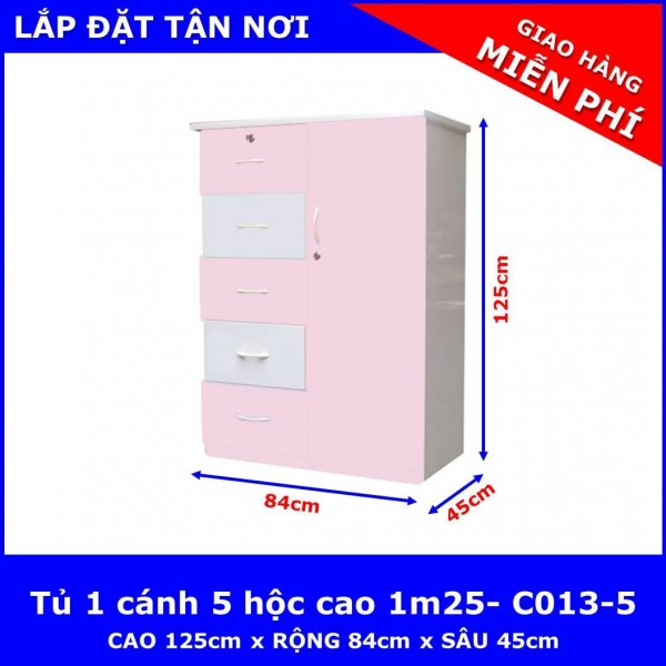 Tủ nhựa Đài Loan cao 1m25 1 cánh 5 ngăn - C013-5 ( 84cm x 45cm x 125cm )