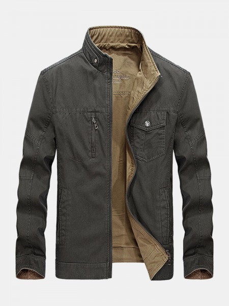 100%Cotton Reversible Double Sided Wearable Autumn Cotton Pockets Outdoor Jacket for Men