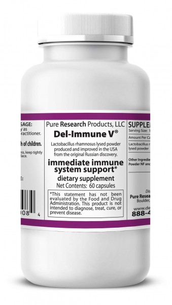 Pure Research Products – Del-Immune V – 100mg - 60 Capsules – Immediate Immune System Support – Formulated with Lactobacillus Rhamnosus lystates