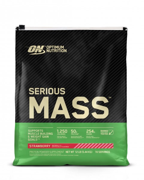 Optimum Nutrition Serious Mass Weight Gainer Protein Powder, Vitamin C, Zinc and Vitamin D for Immune Support, Strawberry, 12 Pound (Packaging May ...