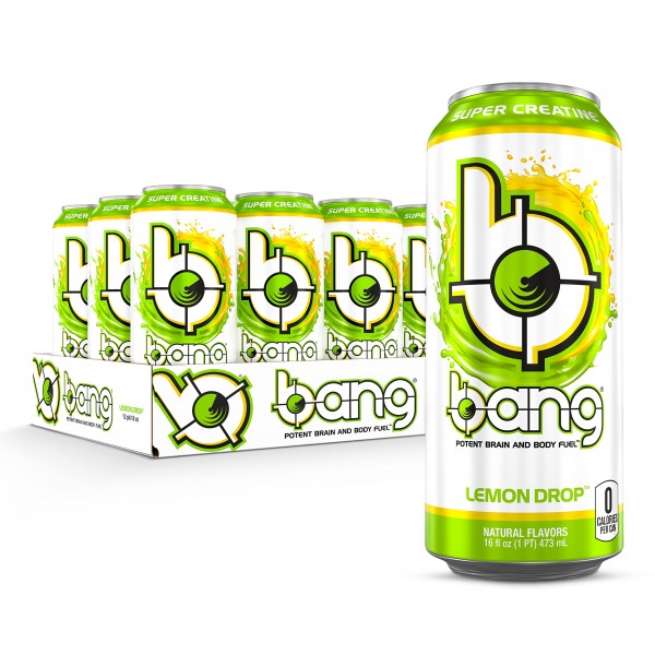 Bang Lemon Drop Energy Drink, 0 Calories, Sugar Free with Super Creatine, 16 Fl Oz (Pack of 12)