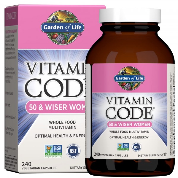 Garden of Life Multivitamin for Women 50 & Over, Vitamin Code Women 50 & Wiser Multi - 240 Capsules with Vitamins A, B, C, D3, E & K, CoQ10, Probio...