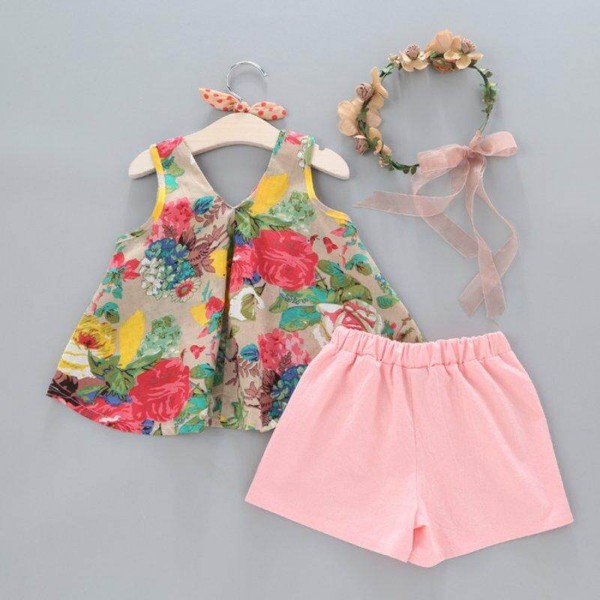 Bộ áo vest không tay + quần ngắn in hoa dành cho các bé gái 6-36 tháng mặc trong mùa hè - INTL
