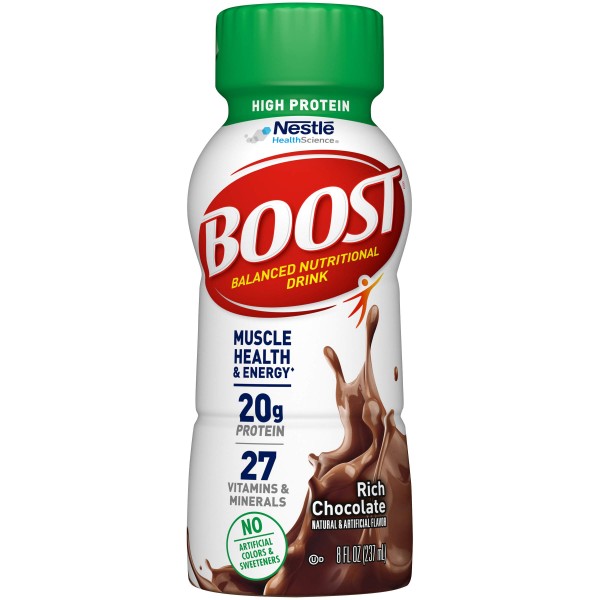 Boost High Protein Nutritional Drink, Rich Chocolate, 8 fl oz Bottle, 12 Pack (Packaging May Vary)