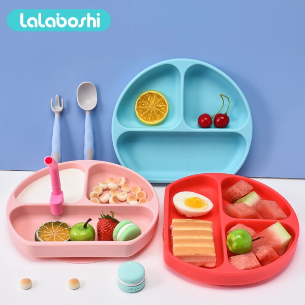 [Lalaboshi] Bộ Đồ Ăn Cho Trẻ Em Tất Cả Trong Một Bát Silicon Chia Lưới Bộ Đĩa Cho Bé Ăn