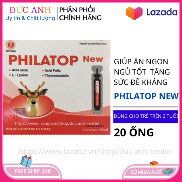 Philatop New hộp 20 ống nhựa ăn ngon ngủ tốt tăng sức đề kháng dành cho trẻ trên 2 tuổi