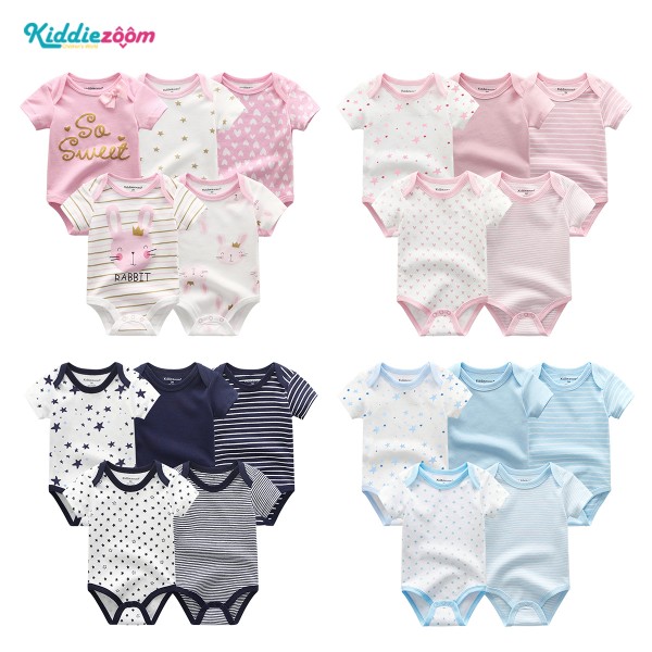 Kiddiezoom Set 5 Bộ Jumsuit Áo Liền Quần Trẻ Em Chất Vải Cotton Mềm Mại Thoáng Mát Thân Thiện Với Làn Da Trẻ