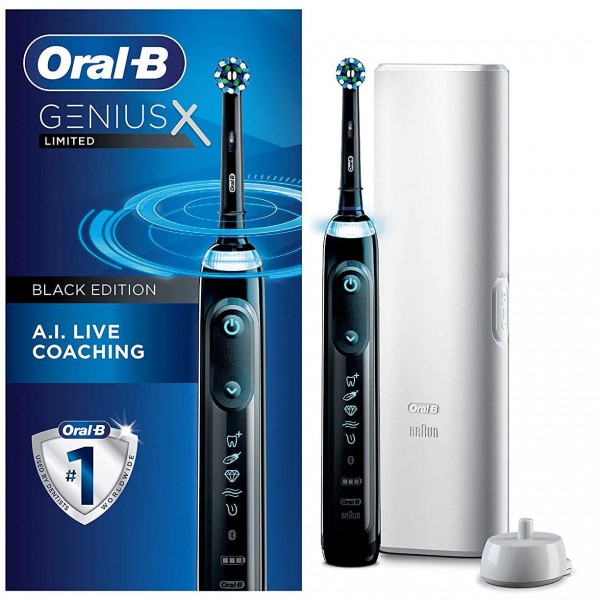 Oral-B Genius X Limited, Electric Toothbrush with Artificial Intelligence, 1 Replacement Brush Head, 1 Travel Case, Midnight Black