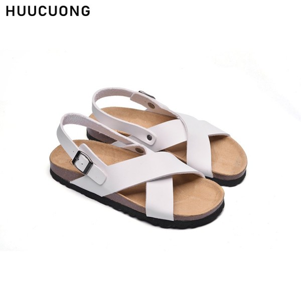 Giày Sandal Nữ quai chéo trắng đế trấu