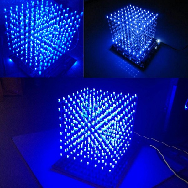 3D Light Cube Kit 8x8x8 Blue LED Music Spectrum DIY Electronic Kit APP Control