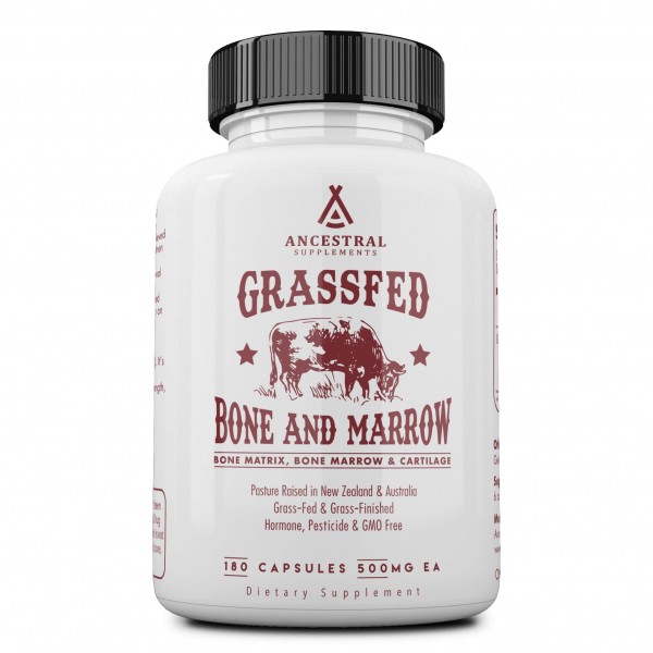 Ancestral Supplements Grass Fed Bone and Marrow — Whole Bone Extract (Bone, Marrow, Cartilage, Collagen). See Other Ingredients.