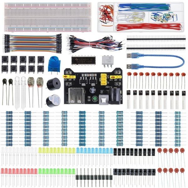 Full DIY Electronic Kit 830 Breadboard Jumper Wire Power Supply Capacitor LED Light ArduinoUNO Nano Mega Basic Starter K