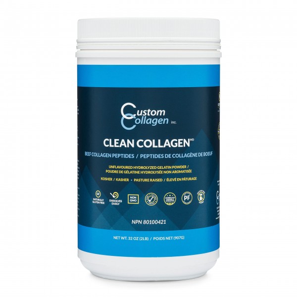 Collagen Peptides Powder 2lb (32oz) Jar - Clean Collagen® - Unflavored, Grass Fed, Paleo, Non GMO, Kosher - Highly Soluble Protein