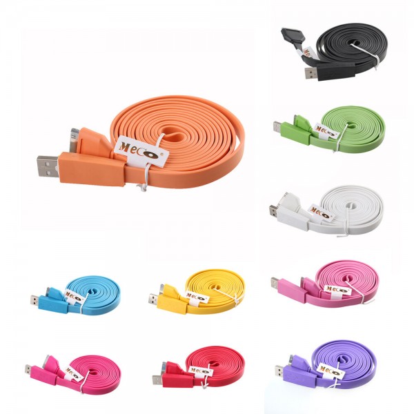 2M USB Flat Noodle Cable for I phone 4 4S 1Pod and 1Pad 2/3 Data Cable Charging Cord