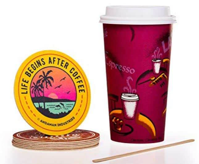 Solo Bistro 24 oz Hot Paper Coffee Cups (100ct) Bundle - Cup, Lid, Stir Stick, and Coaster - Eco-Friendly, BPA Free, Leak Resistant