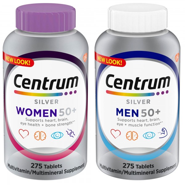 Centrum Silver Men and Women 50+ Bundle Multivitamin/Multimineral Supplement (250 Tablets) Pack of 2