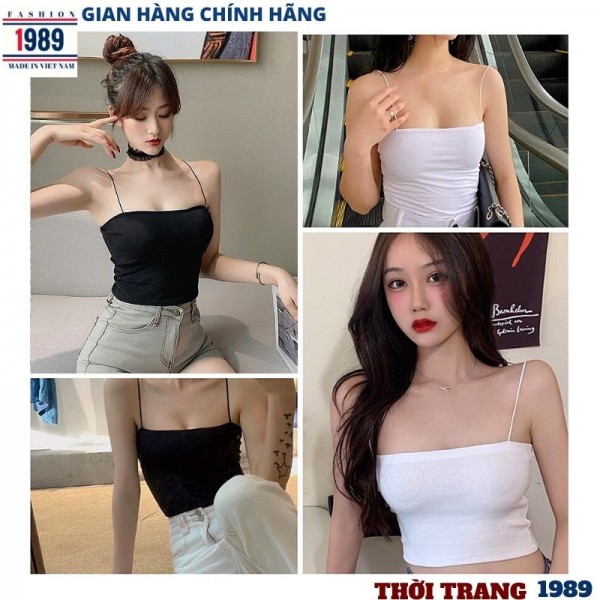 áo hai dây nữ -áo kiểu mới sợi bún đang rất hót có 2 mầu đen trắng kiểu áo croptop hót 2021 chất thun co giãn mạnh thời trang 1989