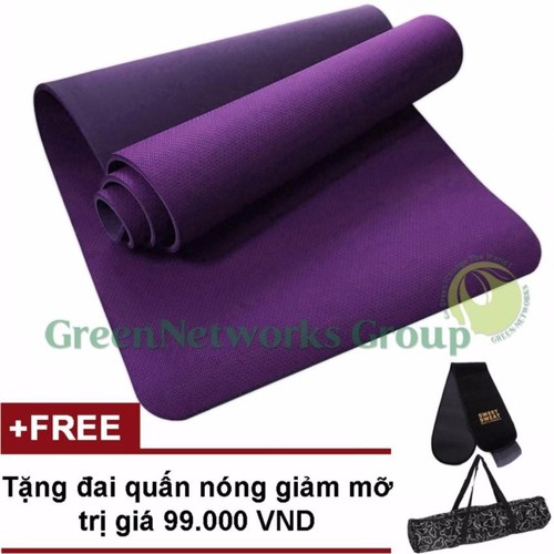 Thảm tập gym và yoga tpe 8mm 2 lớp màu tím + tặng đai quấn mỡ