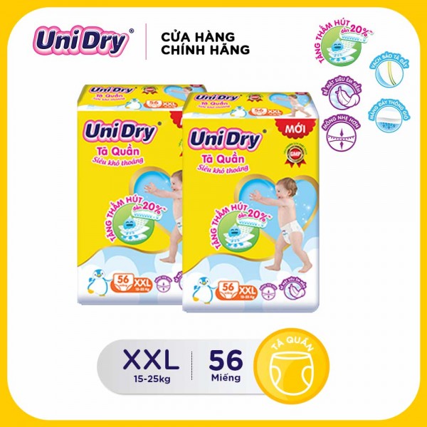 [Freeship] Combo 2 tã quần Unidry Siêu khô thoáng Super Jumbo size XXL (56 miếng)