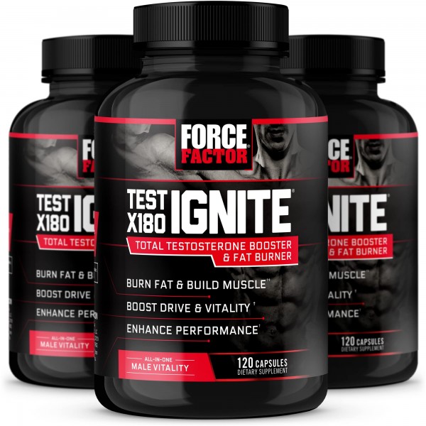 Test X180 Ignite 3-Pack, Testosterone Booster & Fat Burner for Men, Testosterone Supplement to Burn Fat, Build Muscle, Increase Energy, and Boost V...