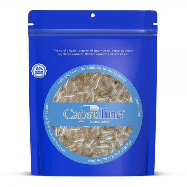 Capsuline - Size 000 Clear Empty Gelatin Capsules - 10000 Count - Manufactured in North & South America - Kosher & Halal Certified - Pill Capsules