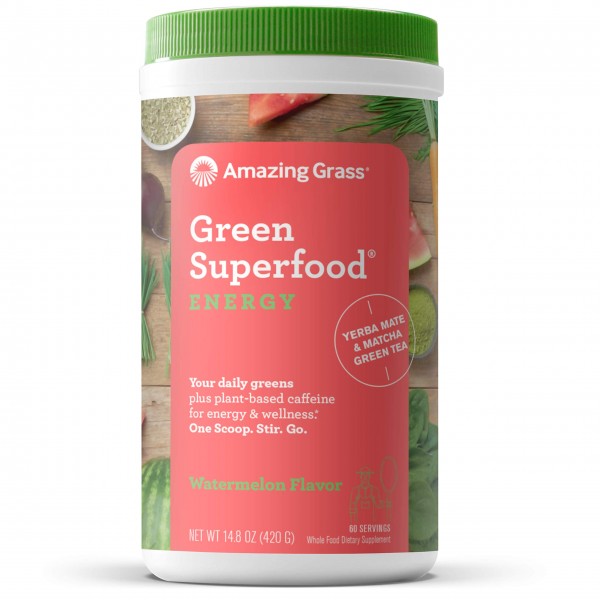 Amazing Grass Green Superfood Energy: Super Greens Powder & Plant Based Caffeine with Matcha Green Tea & Beet Root Powder, Watermelon, 60 Servings