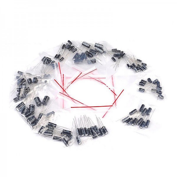 120PCS 12 Values 0.22UF-470UF In-line Electrolytic Capacitor Assortment Kit