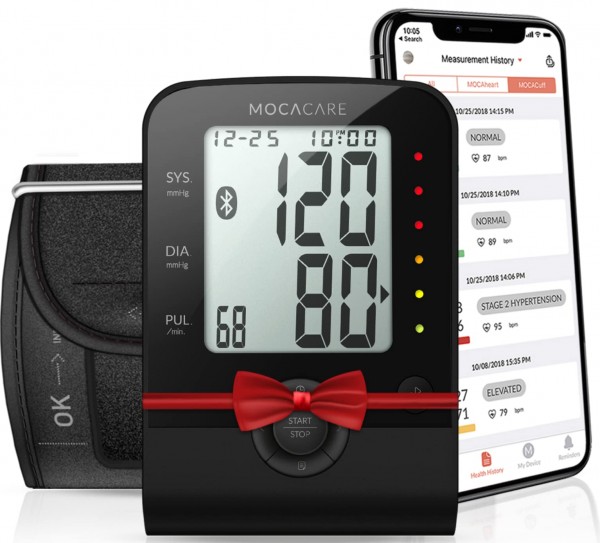 MOCACARE Bluetooth Blood Pressure Monitor (Black), MOCAArm Wireless Upper Arm Cuff, FDA-Cleared, Accurate Readings, Free Tracking App Android Apple...