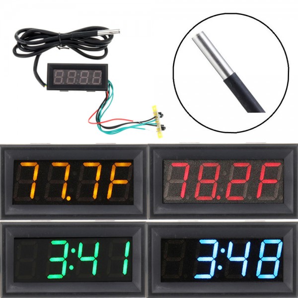 0.56 Inch 200V 3-in-1 Time + Temperature + Voltage Fahrenheit Display DC7-30V Voltmeter Electronic Watch Clock Digital T