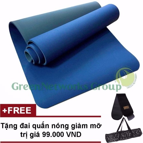 Thảm tập yoga tpe 8mm 2 lớp xanh trời + tặng đai quấn mỡ