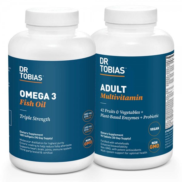 Dr. Tobias Omega 3 Fish Oil and Adult Multivitamin Includes Probiotics and Plant-Based Enzymes Promoting Overall Health - Made with Wholefoods