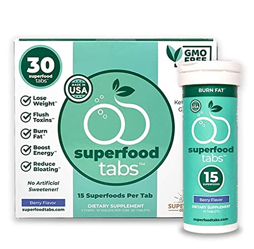 Superfood Tabs - Plant-Based Fizzy Drink, 15 Effective Superfoods, Boost Hydration with Burdock Root, Matcha, Beetroot & More. Sugar Free, Non-GMO,...