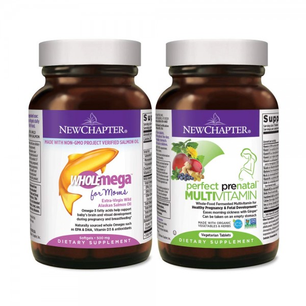 New Chapter Perfect Prenatal Vitamins, Organic Non-GMO Ingredients- for Mom & Baby - 96 ct with New Chapter Prenatal DHA - Wholemega for Moms Fish ...