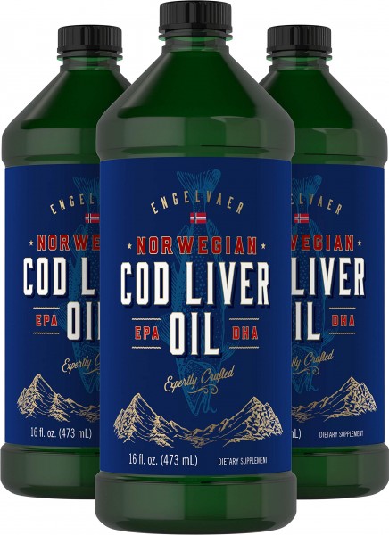 Cod Liver Oil Norwegian | 16 fl oz Liquid | Pack of 3 Bottles | Non-GMO, Gluten Free | by Carlyle