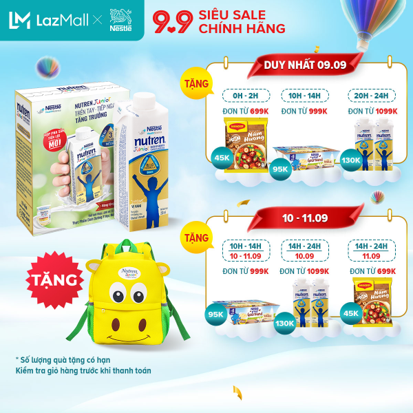 Combo 12 hộp Sữa dinh dưỡng pha sẵn Nutren Junior 200ml + Tặng balo hươu