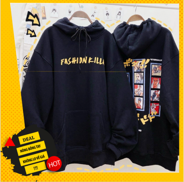 Áo hoodie nỉ cao cấp Fashion Killa màu đen cực chất chất vải dày mịn dễ phối đồ AH03 thời trang thu đông cao cấp