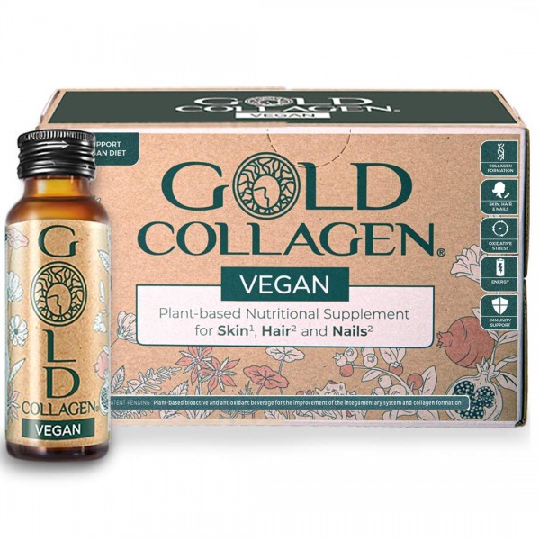 Gold Collagen Vegan | The Original #1 Vegan Collagen Booster Drink | Rice Peptides, Hyaluronic Acid, Iron, Folic Acid, Amla, Vitamins, Minerals & A...