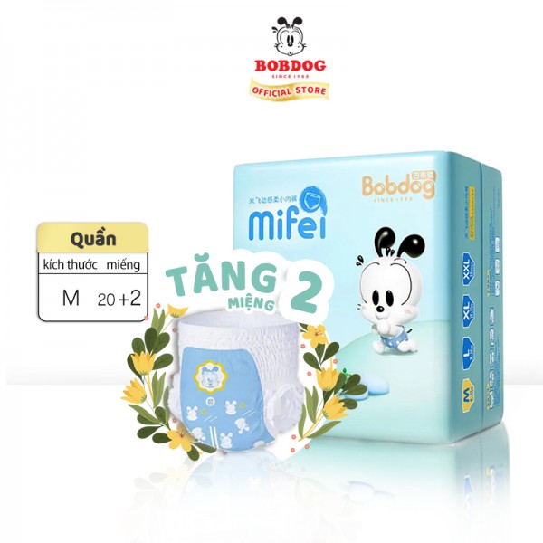 [Voucher giảm 50%][Tặng 2 miếng]Tã /bỉm quần Bobdog Mifei Năng động và mềm mại M22/L20/XL18/XXL16