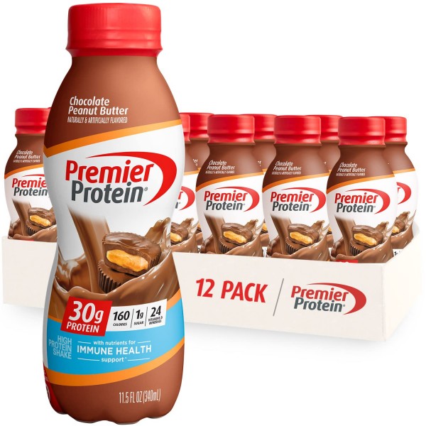 Premier Protein Shake, Chocolate Peanut Butter, 30g Protein, 1g Sugar, 24 Vitamins & Minerals, Nutrients to Support Immune Health, 11.5 Fl Oz, 12 C...