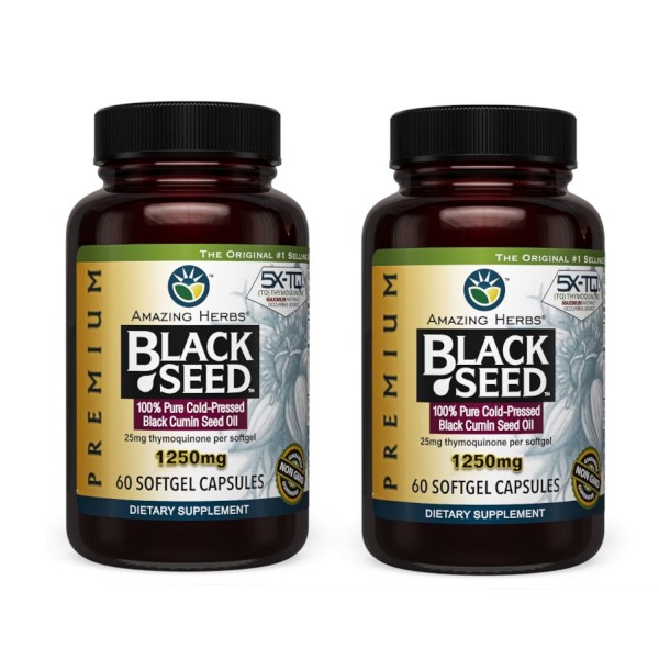 Amazing Herbs Premium Black Seed Oil Capsules - High Potency, Cold Pressed Nigella Sativa Aids in Digestive Health, Immune Support & Brain Function...