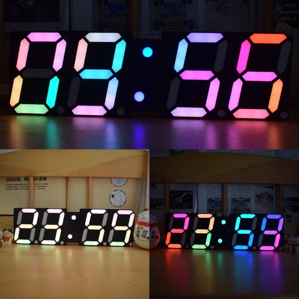 High-Brightness LED Large Size Font RGB Rainbow Color Desktop Digital Tube DIY Alarm Clock Wall Decoration Living Room L