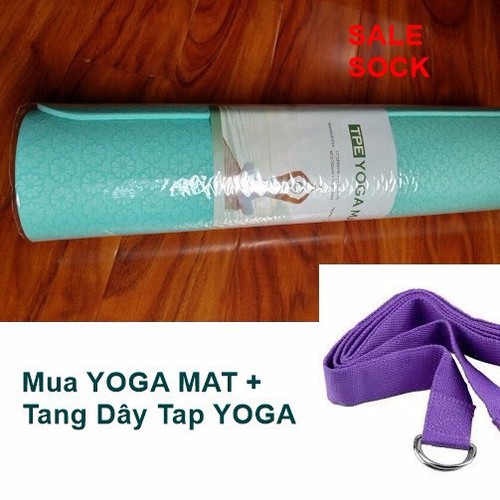 Thảm yoga tpe cao cấp xanh bạc hà tặng dây tập yoga