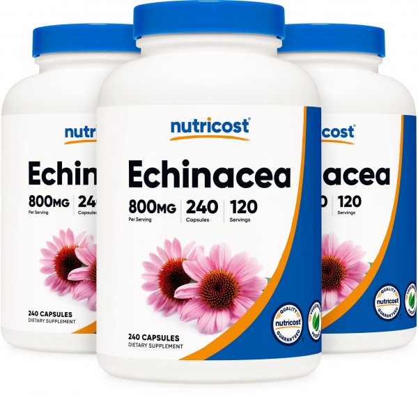 Nutricost Echinacea 800mg, 240 Capsules, 3 Bottles - Vegetarian Caps, Non GMO, Gluten Free, 120 Servings