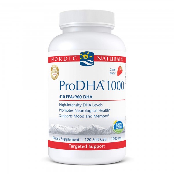 Nordic Naturals ProDHA 1000, Strawberry - 120 Soft Gels - 1660 mg Omega-3 - High-Intensity DHA Formula for Neurological Health, Mood & Memory - Non...