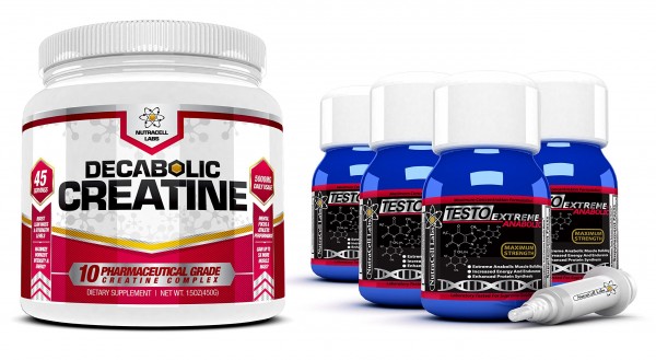 Nutracell Labs Testo Extreme Anabolic (4 Month Supply) + Free 10 Blend Decabolic Creatine - Testosterone, Muscle Growth & Strength Stack