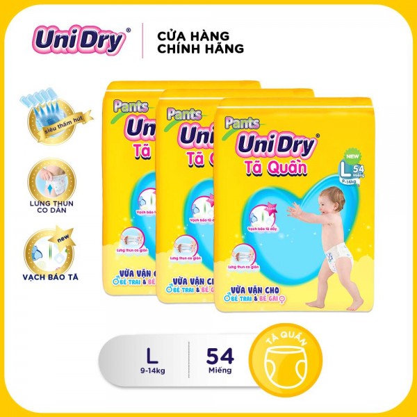 [Freeship][Voucher đến 40K] Combo 3 tã quần gói Jumbo Unidry size L (54 miếng)